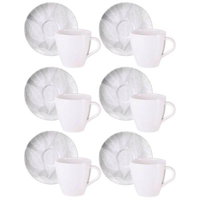 Conjunto 6 Xícaras e Pires de Chá 200ml Porcelana Tramontina Arbo Servir Café Mesa Posta