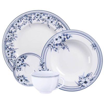 Aparelho de Jantar em Porcelana Decorada 24 Peças Tramontina Azzura 6 pessoas Mesa Posta
