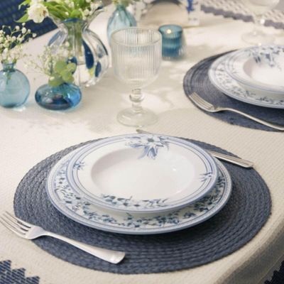 Aparelho de Jantar em Porcelana Decorada 24 Peças Tramontina Azzura 6 pessoas Mesa Posta
