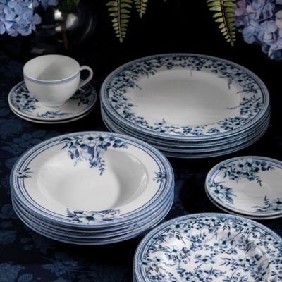 Aparelho de Jantar em Porcelana Decorada 24 Peças Tramontina Azzura 6 pessoas Mesa Posta