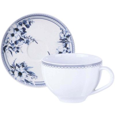Jogo 12 Xícaras com Pires Tramontina Azzura Porcelana 250ml Chá Café Padaria Bistrô Cafeteria