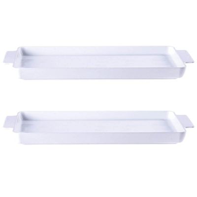 Jogo 2 Travessas Bandeja 36x19cm Maria Augusta Retangular Porcelana Servir Tramontina Branco Liso