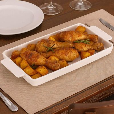 Jogo 2 Travessas Bandeja 36x19cm Maria Augusta Retangular Porcelana Servir Tramontina Branco Liso