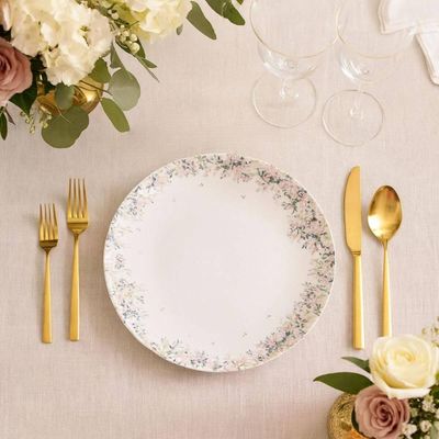 Prato Raso Tramontina 25cm Porcelana Branca Decorada Floral Fogli Unidade