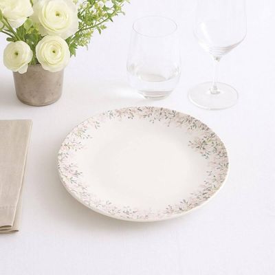 Prato Raso Tramontina 25cm Porcelana Branca Decorada Floral Fogli Unidade