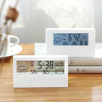 Relogio De Mesa Despertador Digital Multifuncao Tela Transparente Lcd Iluminada Sensor Clima Temperatura Umidade Branco