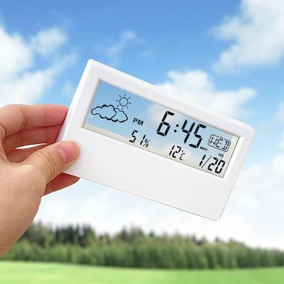 Relogio De Mesa Despertador Digital Multifuncao Tela Transparente Lcd Iluminada Sensor Clima Temperatura Umidade Branco