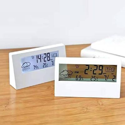Relogio De Mesa Despertador Digital Multifuncao Tela Transparente Lcd Iluminada Sensor Clima Temperatura Umidade Branco
