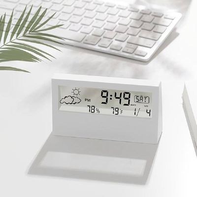 Relogio De Mesa Despertador Digital Multifuncao Tela Transparente Lcd Iluminada Sensor Clima Temperatura Umidade Branco