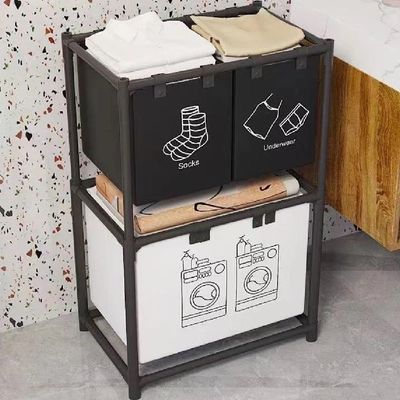 Cesto Lavanderia Triplo Estante Metal Roupa Suja 2 Andares Roupeiro 3 Divisorias Organizador Banheiro Multiuso Armario D