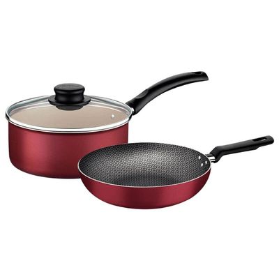 Conjunto Frigideira Funda e Panela Tramontina Antiaderentes Alumínio Vermelho Cozinha