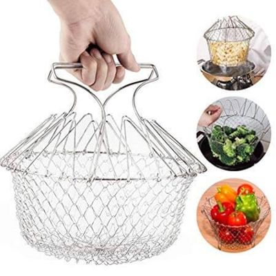Cesto Para Frituras Cozimento A Vapor 12 Em 1 Inox Fritadeira Dobravel Escorredor Macarrao Fruteira Articulavel