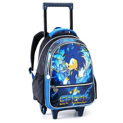 Kit Mochila Rodinha Estojo Lancheira Escolar Infantil Sonic