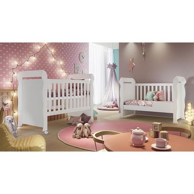 Berço Cama Infantil Americano C/Rodízios Branco Carolina