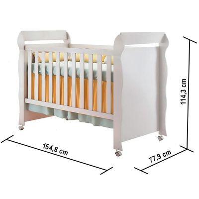 Berço Cama Infantil Americano C/Rodízios Branco Carolina