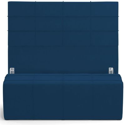 Kit Cabeceira Cama Box Casal 140cm com Calçadeira Roma W01 Suede Azul Marinho - Lyam