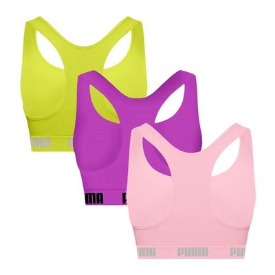 Kit 3 Tops Puma Nadador Sem Costura Feminino P / Rosa/Verde