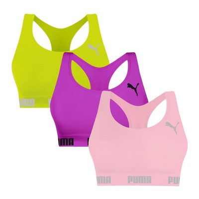 Kit 3 Tops Puma Nadador Sem Costura Feminino P / Rosa/Verde