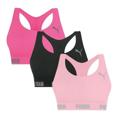 Kit 3 Tops Puma Nadador Sem Costura Feminino G / Rosa e Preto