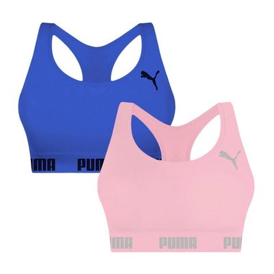 Kit 2 Tops Puma Nadador Sem Costura Feminino M / Azul e Rosa