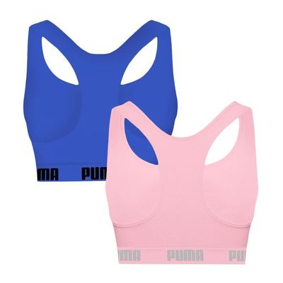 Kit 2 Tops Puma Nadador Sem Costura Feminino M / Azul e Rosa