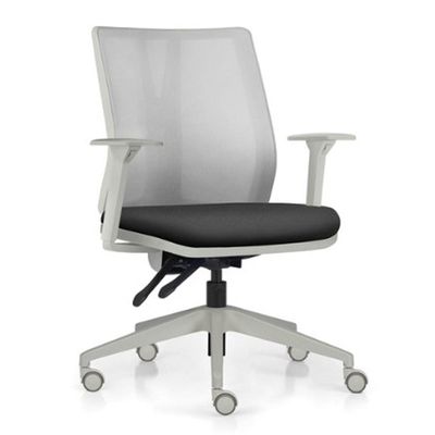Cadeira de Escritório Giratória Diretor Flow F02 Base Cinza Crepe Preto - Lyam Decor
