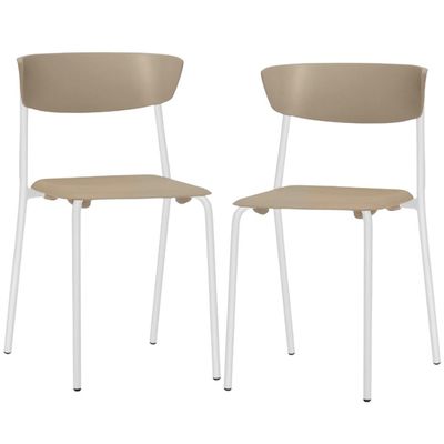 Kit 02 Cadeiras Empilhável Fixa Atom F02 Base Aço Branco Nude - Lyam Decor