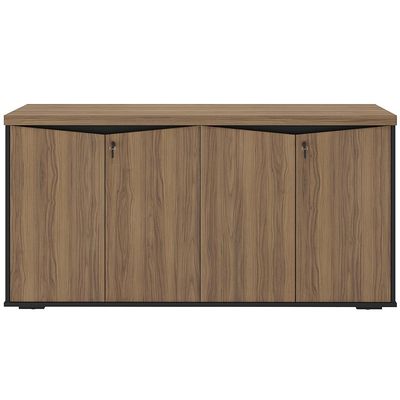 Balcão Para Escritório 04 Portas 160cm com Chaves Unik A02 Nogal Preto - Lyam Decor