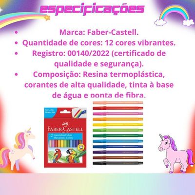 Canetinhas Hidracor Hidrográficas Faber Castell Com 12 Cores Volta às Aulas