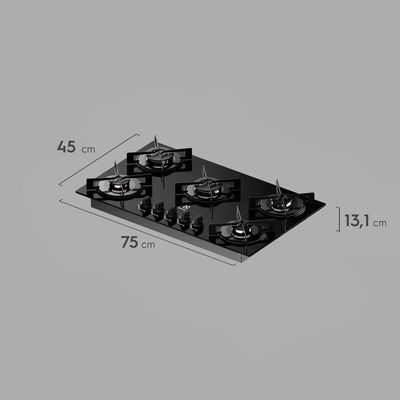 Cooktop 5 Bocas Gás Electrolux Mesa de Vidro Efficient Tripla Chama e Grade Aço Fosco (KE5GT) Bivolt
