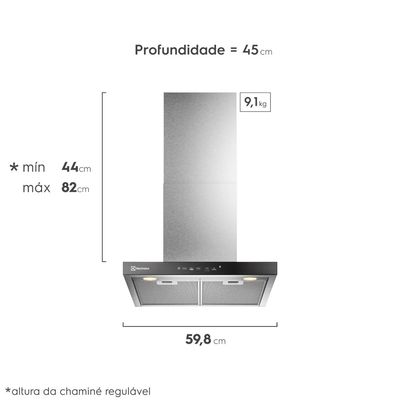 Coifa de Parede Electrolux 60cm Inox Experience com Inteligência Artificial e Alto Poder Sucção (CE6TF) 127V