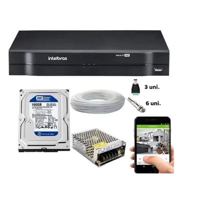 Kit Cftv Dvr Intelbras Mhdx Cabo E Conectores c/Hd