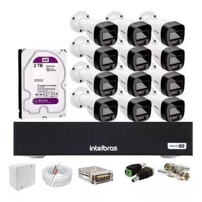 Kit Intelbras 12 cameras Full Color Vhd 1120b,dvr 16 Mhdx 1016 C/ HD 2tb