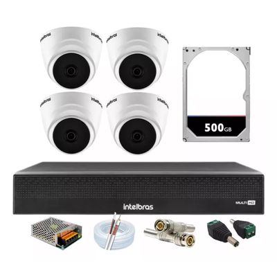 Kit Cftv 4 Câmeras Segurança Dome 1220 Full hd com Audio Microfone Dvr Mhdx 1004c Intelbras 500gb