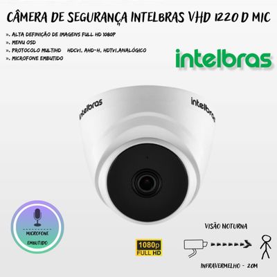 Kit Cftv 4 Câmeras Segurança Dome 1220 Full hd com Audio Microfone Dvr Mhdx 1004c Intelbras 500gb