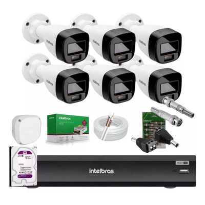 Kit Intelbras 6 Cameras Segurança VHD 3220b+ Microfone Audio Full Color Dvr iMhdx 3008 2TB Purple