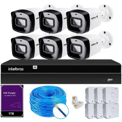 Kit 6 câmeras IP Vipc 1230B Intelbras NVD 1408P HD 1TB Purple