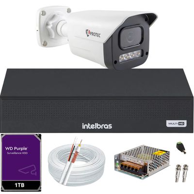 Kit 1 Câmera 1080p Full Color C/Áudio Dvr Intelbras 4ch 1TB Purple