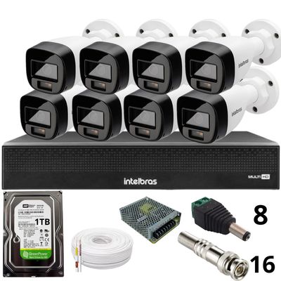 Kit 8 Câmeras Intelbras 1120b Full Color Dvr Mhdx 1016-c Intelbras Com Detecção De Movimentos Hd 1Tb