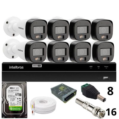 Kit 8 Câmeras Intelbras  Bullet 3220b Full Color Com Áudio Dvr Intelbras 1216-c Mhdx Com Acesso Remoto Hd 1tb