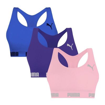 Kit 3 Tops Puma Nadador Sem Costura Feminino M / Azul e Roxo