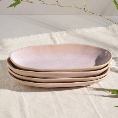 Conjunto de Travessas Ovais Grandes Orgânico Litchi 32x16cm 4 Peças Porto Brasil Rosa