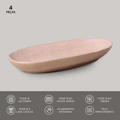 Conjunto de Travessas Ovais Grandes Orgânico Litchi 32x16cm 4 Peças Porto Brasil Rosa