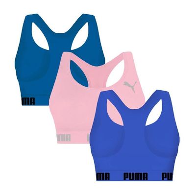 Kit 3 Tops Puma Nadador Sem Costura Feminino GG / Azul e Rosa