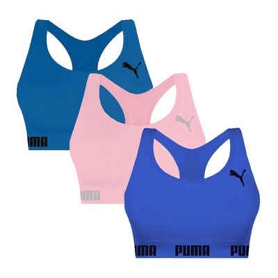 Kit 3 Tops Puma Nadador Sem Costura Feminino GG / Azul e Rosa