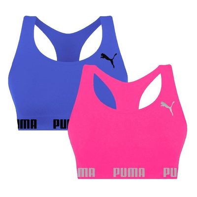 Kit 2 Tops Puma Nadador Sem Costura Feminino GG / Azul e Rosa