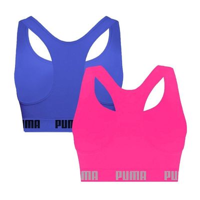 Kit 2 Tops Puma Nadador Sem Costura Feminino GG / Azul e Rosa