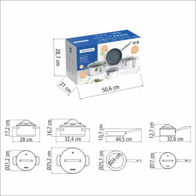 Jogo de Panelas Una Ceramic Aço Inox e Cerâmica de Indução 4 Peças - Tramontina 65280/316