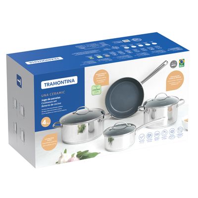 Jogo de Panelas Una Ceramic Aço Inox e Cerâmica de Indução 4 Peças - Tramontina 65280/316