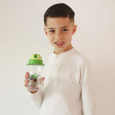 Kit Mochila Escolar Pote Para Lanche E Garrafa 460ml Infantil - Azul Verde